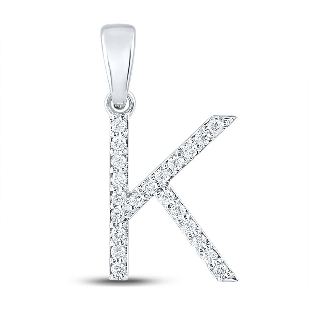 Diamond Initial & Letter Pendant | 14kt White Gold Womens Round Diamond K Initial Letter Pendant 1/6 Cttw | Splendid Jewellery GND