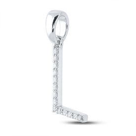 14kt White Gold Diamond Initial Pendant - Sparkling Letter "L" Necklace - Side View