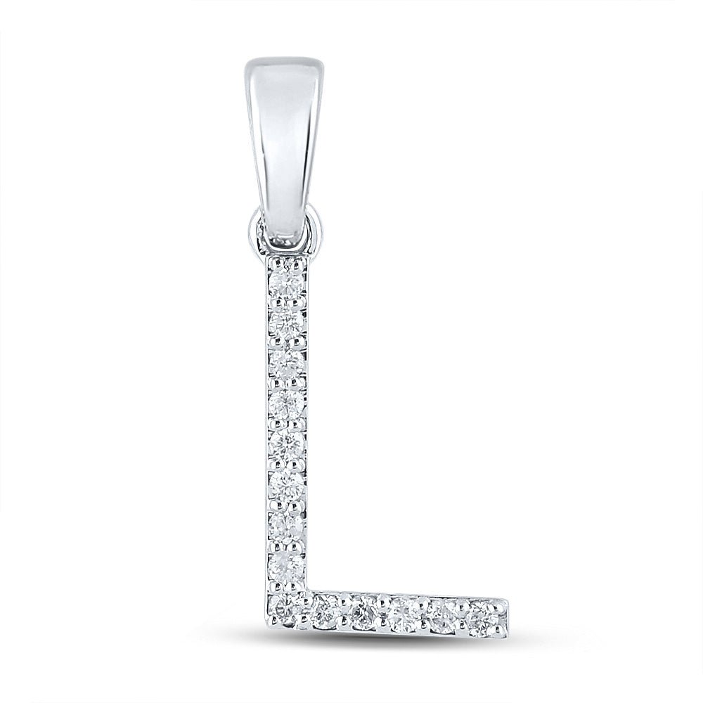 Diamond Initial & Letter Pendant | 14kt White Gold Womens Round Diamond L Initial Letter Pendant 1/8 Cttw | Splendid Jewellery GND