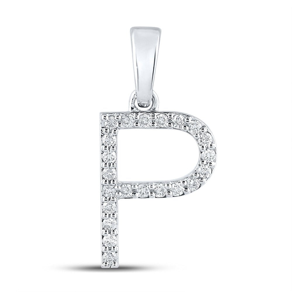 Diamond Initial & Letter Pendant | 14kt White Gold Womens Round Diamond P Initial Letter Pendant 1/6 Cttw | Splendid Jewellery GND
