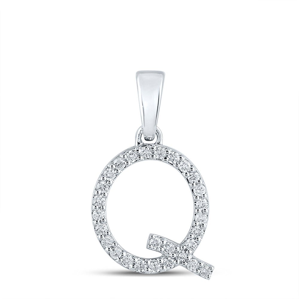 Diamond Initial & Letter Pendant | 14kt White Gold Womens Round Diamond Q Initial Letter Pendant 1/5 Cttw | Splendid Jewellery GND