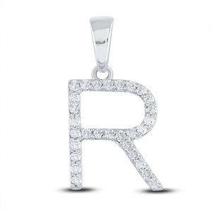 Diamond Initial & Letter Pendant | 14kt White Gold Womens Round Diamond R Initial Letter Pendant 1/5 Cttw | Splendid Jewellery GND