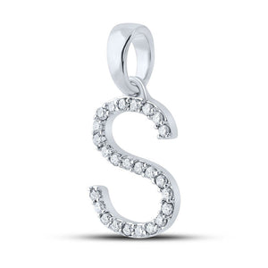 Diamond Initial & Letter Pendant | 14kt White Gold Womens Round Diamond S Initial Letter Pendant 1/5 Cttw | Splendid Jewellery GND