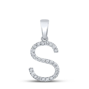 Diamond Initial & Letter Pendant | 14kt White Gold Womens Round Diamond S Initial Letter Pendant 1/5 Cttw | Splendid Jewellery GND