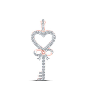 Diamond Key Pendant | 10kt Rose Gold Womens Round Diamond Heart Key Pendant 1/2 Cttw | Splendid Jewellery GND