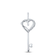 Load image into Gallery viewer, Romantic Heart Key Diamond Pendant in 10kt White Gold by Splendid Jewellery Top view from the 10Kt White Gold Womens Round Diamond Heart Key Pendant 1 12 Cttwpin214000 collection by Splendid Jewellery