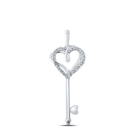 Romantic Heart Key Diamond Pendant in 10kt White Gold by Splendid Jewellery Top view from the 10Kt White Gold Womens Round Diamond Heart Key Pendant 1 12 Cttwpin214000 collection by Splendid Jewellery