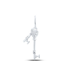 Load image into Gallery viewer, Enchanting Love Key Pendant | 10kt White Gold Womens Round Diamond Key Pendant 1/20 Cttw Top view from the 10Kt White Gold Womens Round Diamond Key Pendant 1 20 Cttwpin219279 collection by Splendid Jewellery