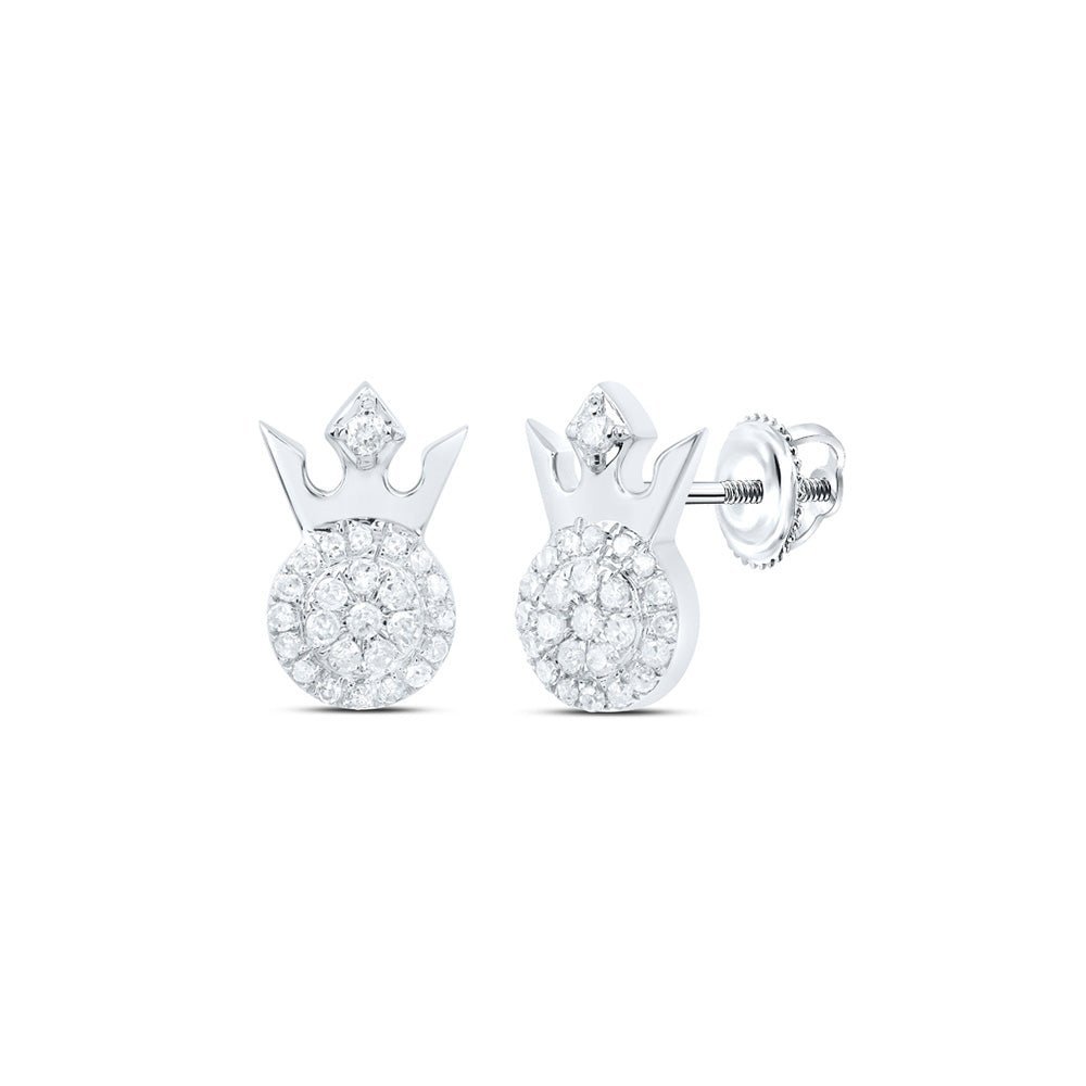 Diamond Majesty Earrings: 10kt White Gold Crown Design with Sparkling Round Diamonds 1/5 Cttw - Splendid Jewellery