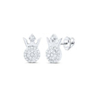 Diamond Majesty Earrings: 10kt White Gold Crown Design with Sparkling Round Diamonds 1/5 Cttw - Splendid Jewellery