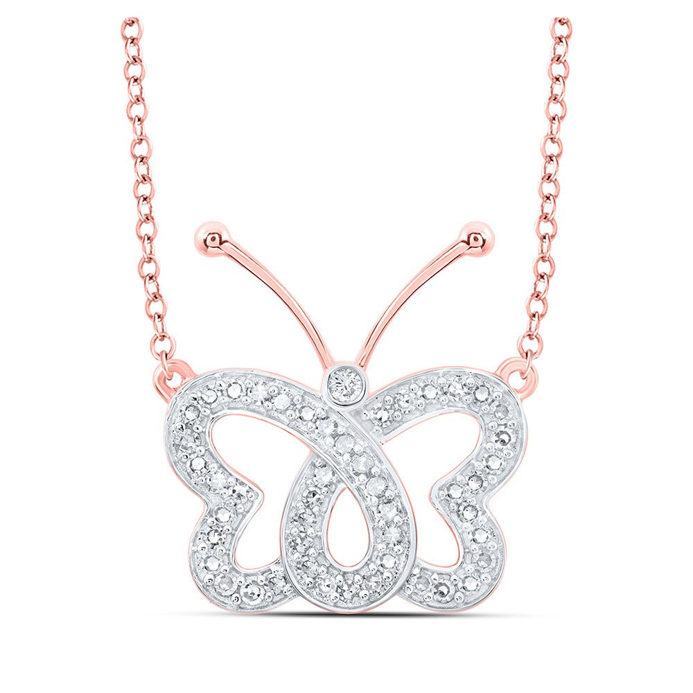 Diamond Pendant Necklace | 10kt Rose Gold Womens Round Diamond Butterfly Necklace 1/4 Cttw | Splendid Jewellery GND