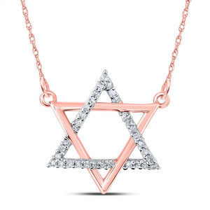 Diamond Pendant Necklace | 10kt Rose Gold Womens Round Diamond Magen David Star Necklace 1/12 Cttw | Splendid Jewellery GND