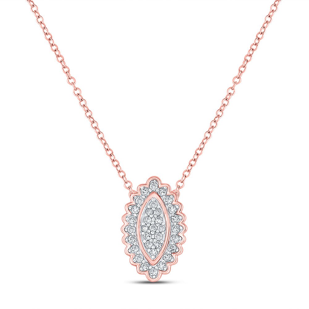 Diamond Pendant Necklace | 10kt Rose Gold Womens Round Diamond Vertical Oval Necklace 1/5 Cttw | Splendid Jewellery GND