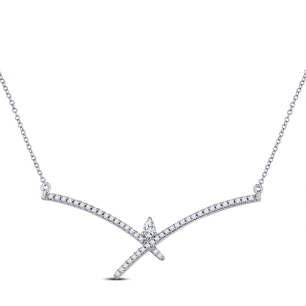 Diamond Pendant Necklace | 10kt White Gold Womens Pear Diamond Modern Fashion Necklace 1/4 Cttw | Splendid Jewellery GND