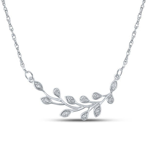Diamond Pendant Necklace | 10kt White Gold Womens Round Diamond Branch Floral Fashion Necklace 1/6 Cttw | Splendid Jewellery GND