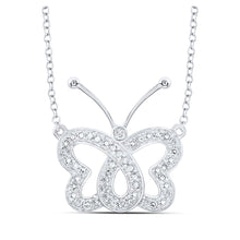 Load image into Gallery viewer, Enchanting Diamond Butterfly Necklace in 10kt White Gold Top view from the 10Kt White Gold Womens Round Diamond Butterfly Necklace 1 4 Cttwpin219764 collection by Splendid Jewellery