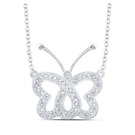 Enchanting Diamond Butterfly Necklace in 10kt White Gold Top view from the 10Kt White Gold Womens Round Diamond Butterfly Necklace 1 4 Cttwpin219764 collection by Splendid Jewellery