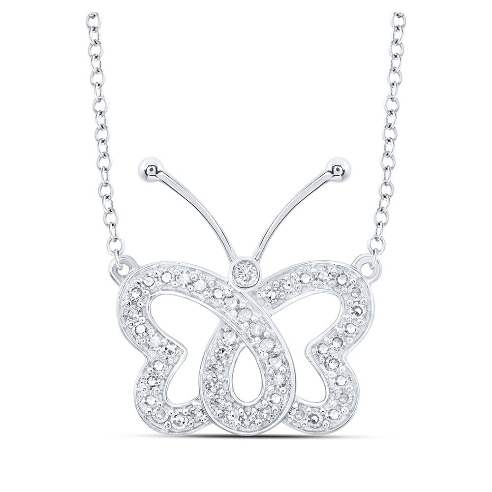 Diamond Pendant Necklace | 10kt White Gold Womens Round Diamond Butterfly Necklace 1/4 Cttw | Splendid Jewellery GND