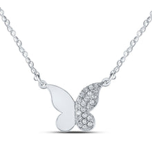 Load image into Gallery viewer, Enchanting Diamond Butterfly Necklace in 10kt White Gold Top view from the 10Kt White Gold Womens Round Diamond Butterfly Necklace 1 8 Cttwpin214160 collection by Splendid Jewellery