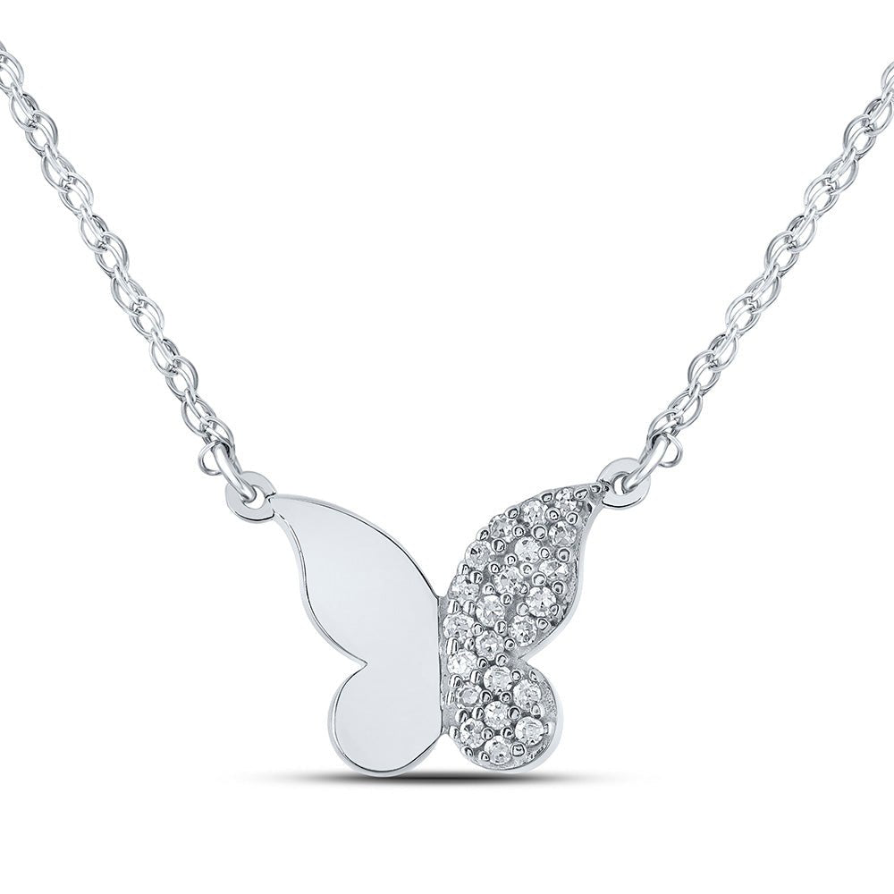 Diamond Pendant Necklace | 10kt White Gold Womens Round Diamond Butterfly Necklace 1/8 Cttw | Splendid Jewellery GND