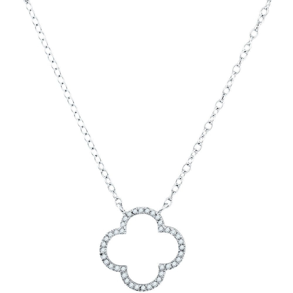 Diamond Pendant Necklace | 10kt White Gold Womens Round Diamond Clover Fashion Necklace 1/10 Cttw | Splendid Jewellery GND