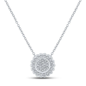 Diamond Pendant Necklace | 10kt White Gold Womens Round Diamond Cluster Necklace 1/5 Cttw | Splendid Jewellery GND