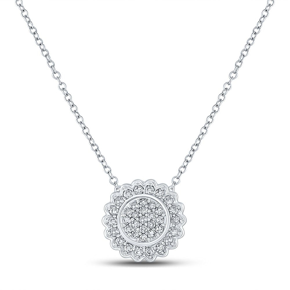 Diamond Pendant Necklace | 10kt White Gold Womens Round Diamond Cluster Necklace 1/5 Cttw | Splendid Jewellery GND