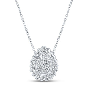 Diamond Pendant Necklace | 10kt White Gold Womens Round Diamond Teardrop Necklace 1/5 Cttw | Splendid Jewellery GND