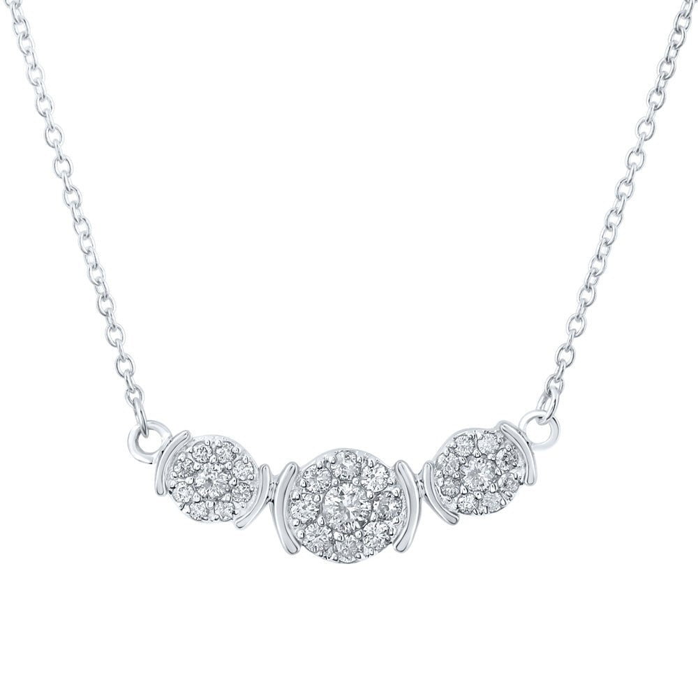 Diamond Pendant Necklace | 10kt White Gold Womens Round Diamond Triple Cluster Necklace 1/4 Cttw | Splendid Jewellery GND