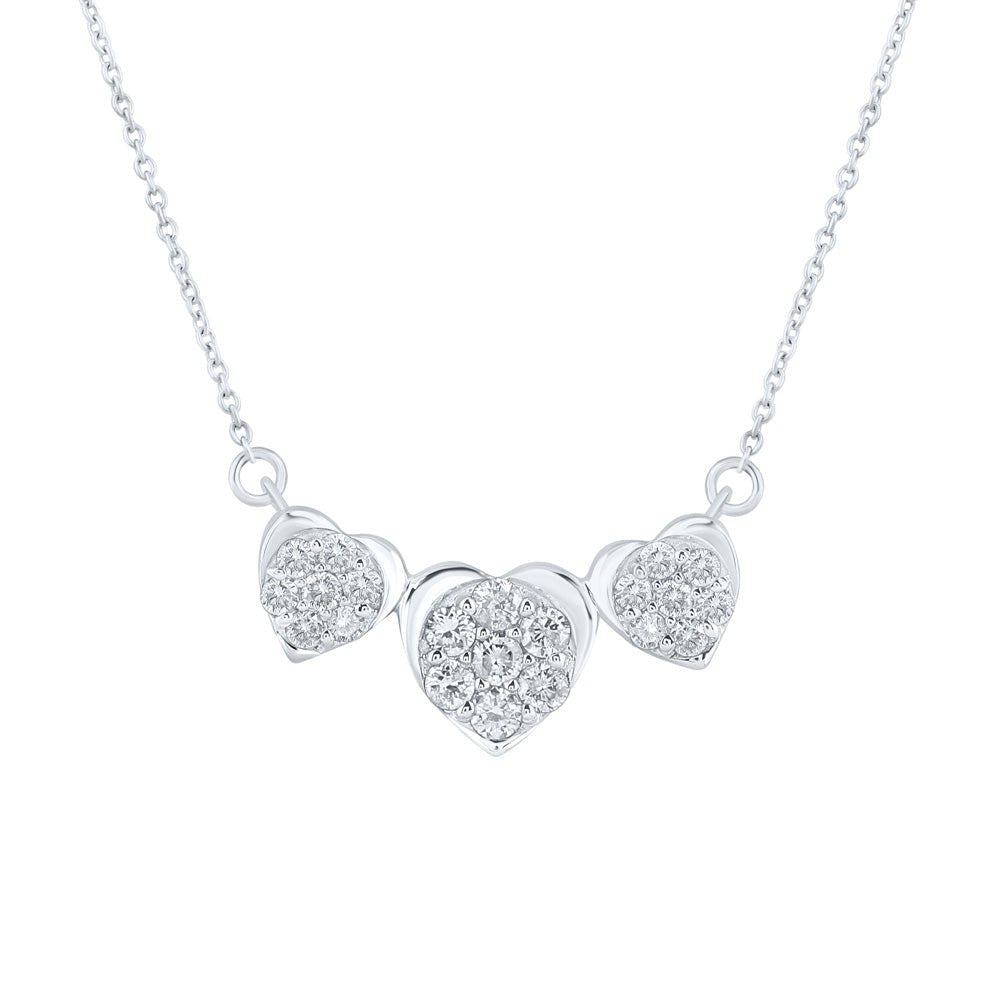 Diamond Pendant Necklace | 10kt White Gold Womens Round Diamond Triple Heart Necklace 1/4 Cttw | Splendid Jewellery GND