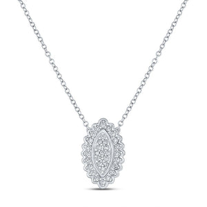 Diamond Pendant Necklace | 10kt White Gold Womens Round Diamond Vertical Oval Necklace 1/5 Cttw | Splendid Jewellery GND