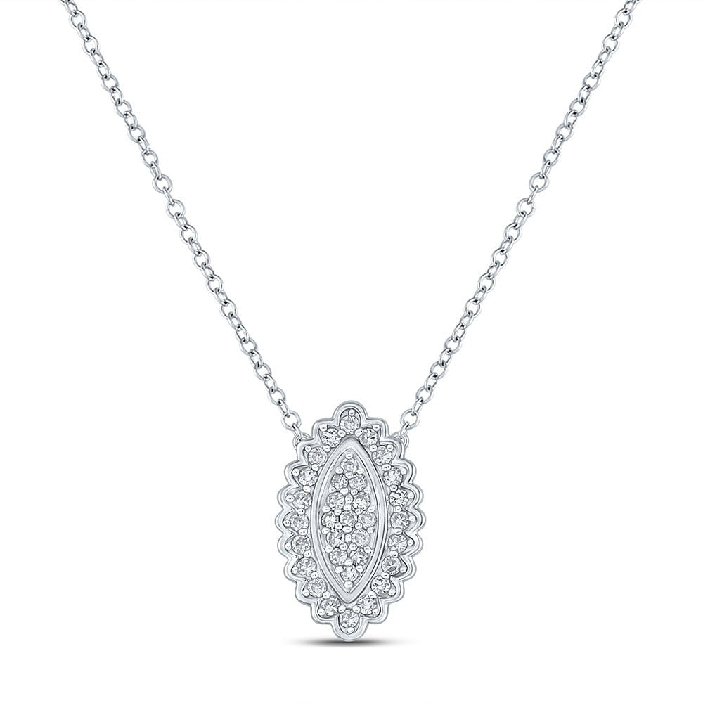 Diamond Pendant Necklace | 10kt White Gold Womens Round Diamond Vertical Oval Necklace 1/5 Cttw | Splendid Jewellery GND