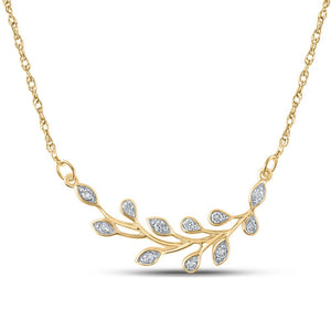 Diamond Pendant Necklace | 10kt Yellow Gold Womens Round Diamond Branch Floral Fashion Necklace 1/6 Cttw | Splendid Jewellery GND