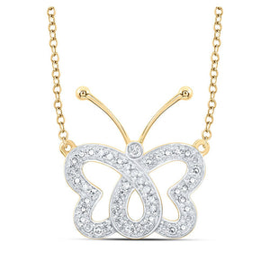 Diamond Pendant Necklace | 10kt Yellow Gold Womens Round Diamond Butterfly Necklace 1/4 Cttw | Splendid Jewellery GND