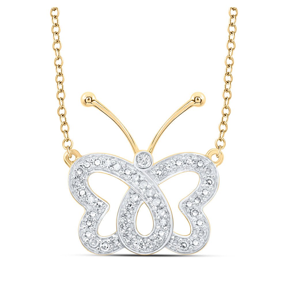 Diamond Pendant Necklace | 10kt Yellow Gold Womens Round Diamond Butterfly Necklace 1/4 Cttw | Splendid Jewellery GND