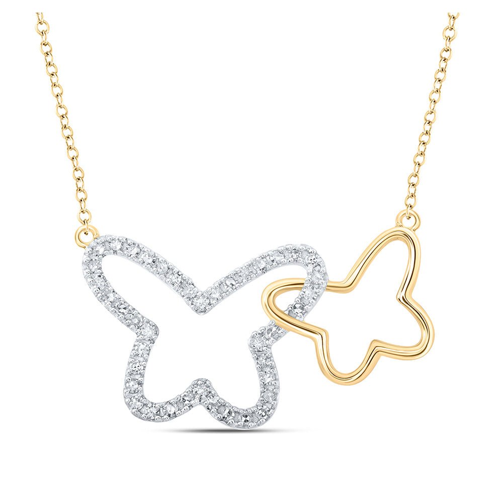 Diamond Pendant Necklace | 10kt Yellow Gold Womens Round Diamond Butterfly Necklace 1/4 Cttw | Splendid Jewellery GND