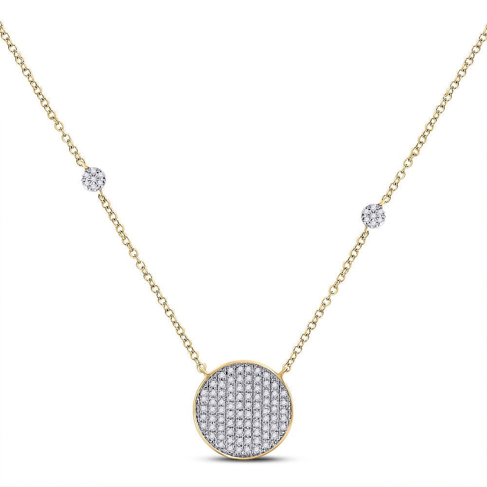 Diamond Pendant Necklace | 10kt Yellow Gold Womens Round Diamond Circle Cluster Necklace 1/4 Cttw | Splendid Jewellery GND