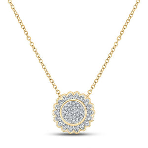 Diamond Pendant Necklace | 10kt Yellow Gold Womens Round Diamond Cluster Necklace 1/5 Cttw | Splendid Jewellery GND