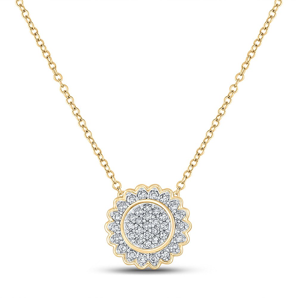 Diamond Pendant Necklace | 10kt Yellow Gold Womens Round Diamond Cluster Necklace 1/5 Cttw | Splendid Jewellery GND