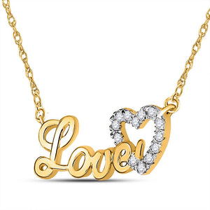 Diamond Pendant Necklace | 10kt Yellow Gold Womens Round Diamond Heart Love Pendant Necklace 1/6 Cttw | Splendid Jewellery GND