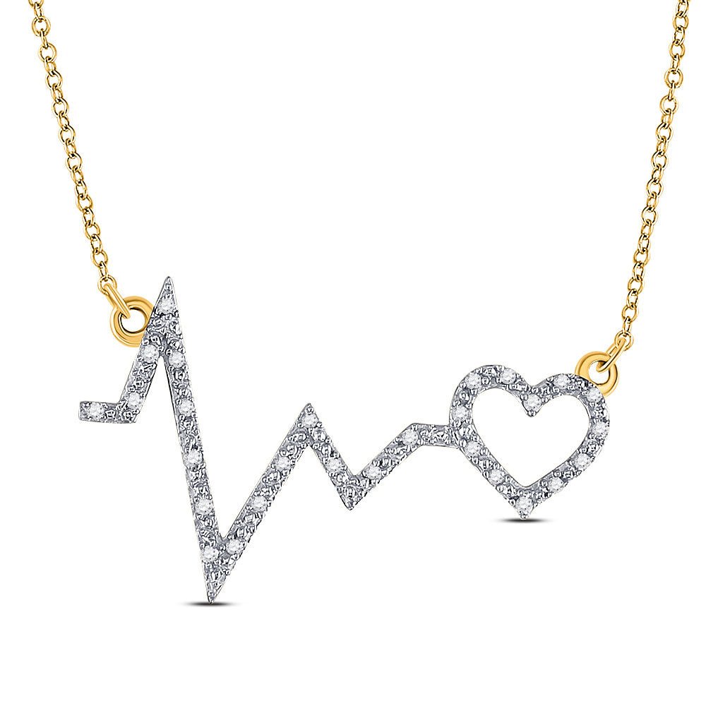 Diamond Pendant Necklace | 10kt Yellow Gold Womens Round Diamond Heartbeat Necklace 1/10 Cttw | Splendid Jewellery GND