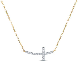 Diamond Pendant Necklace | 10kt Yellow Gold Womens Round Diamond Horizontal Cross Necklace 1/20 Cttw | Splendid Jewellery GND