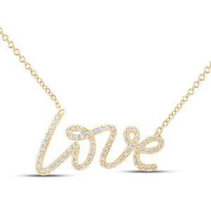 Diamond Pendant Necklace | 10kt Yellow Gold Womens Round Diamond Love Fashion Necklace 1/4 Cttw | Splendid Jewellery GND