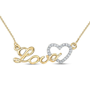 Diamond Pendant Necklace | 10kt Yellow Gold Womens Round Diamond Love Heart Necklace 1/12 Cttw | Splendid Jewellery GND