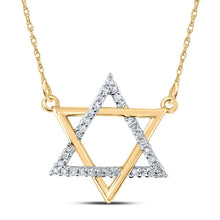 Load image into Gallery viewer, Radiant Starlight: 10kt Yellow Gold Diamond Magen David Necklace product  Top View from Splendid Jewellery