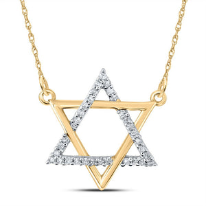 Diamond Pendant Necklace | 10kt Yellow Gold Womens Round Diamond Magen David Star Necklace 1/12 Cttw | Splendid Jewellery GND