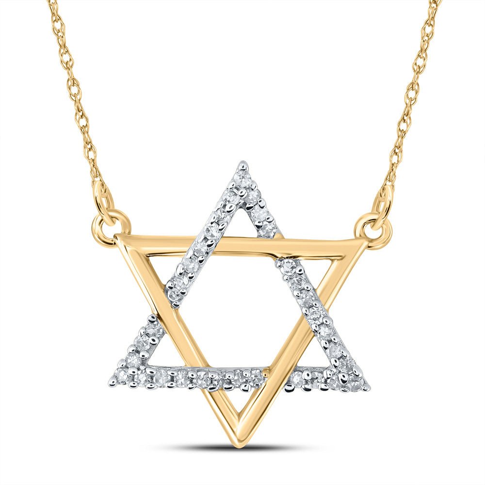 Diamond Pendant Necklace | 10kt Yellow Gold Womens Round Diamond Magen David Star Necklace 1/12 Cttw | Splendid Jewellery GND