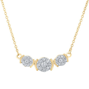 Diamond Pendant Necklace | 10kt Yellow Gold Womens Round Diamond Triple Cluster Necklace 1/4 Cttw | Splendid Jewellery GND