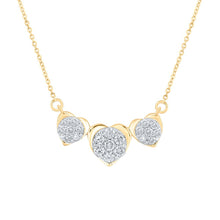 Load image into Gallery viewer, Radiant Love: 10kt Yellow Gold Triple Heart Diamond Pendant Necklace - Top View