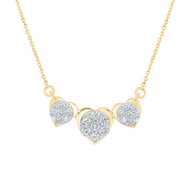 Radiant Love: 10kt Yellow Gold Triple Heart Diamond Pendant Necklace - Top View